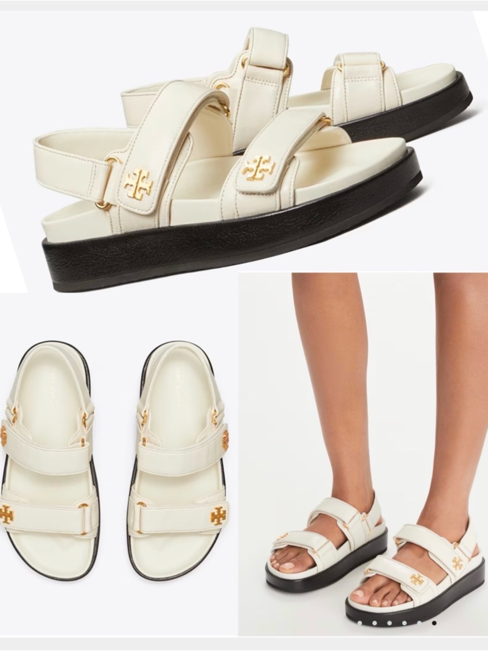 Tory Burch Kita Leather Sport Sandals. Color New Ivory